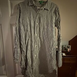 Blue and White Striped Button-Up coverup